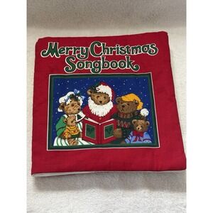 Vintage Merry Christmas Songbook Fabric Cloth Book Bears Carols Holiday Decor